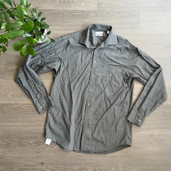 Calvin Klein Grey Pattern Button-Down "Regular Fit Non-Iron" Cotton Dress Shirt - Picture 6 of 14